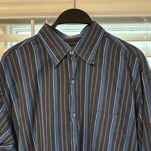 Stylish Navy and Blue Striped Button Down Shirt